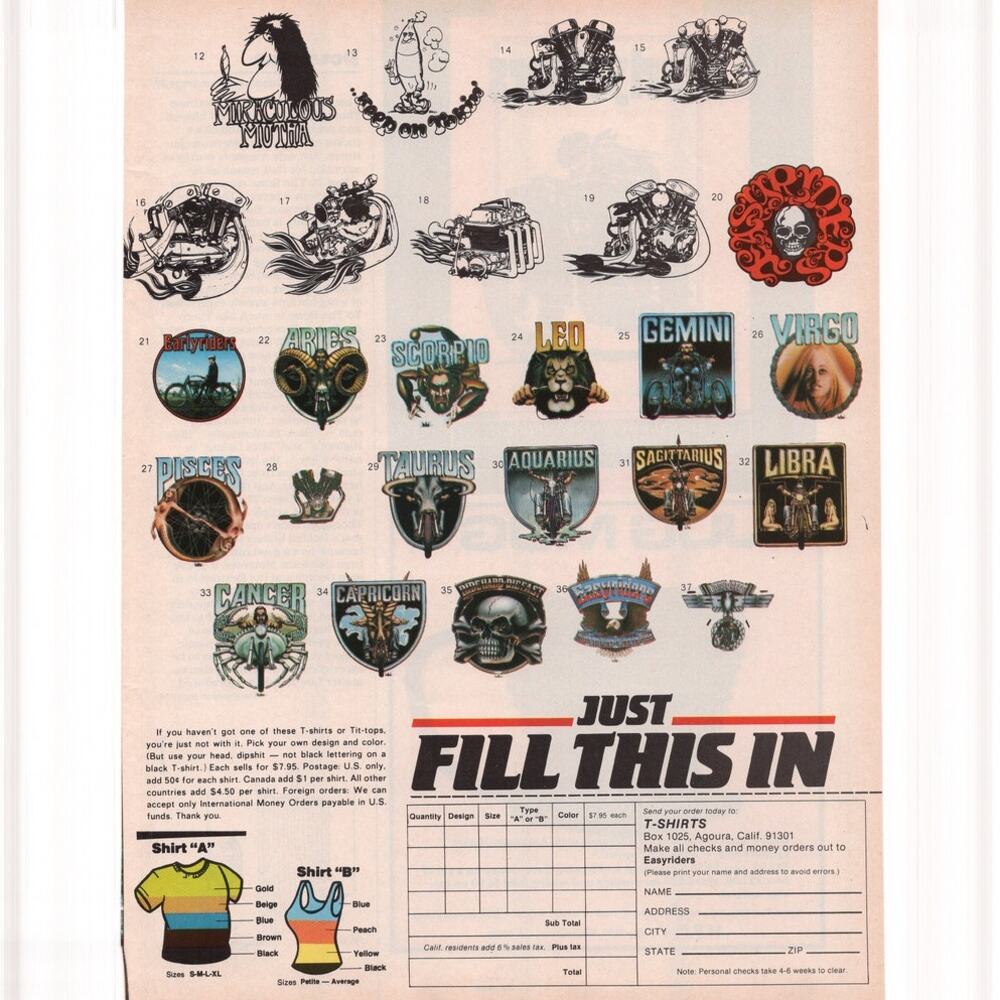 Easyriders T-shirt Magazine Advertisement 1980s Vintage Fashion Biker Motorcycle